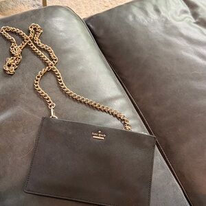 kate spade Black Leather Crossbody with Gold Chain Strap